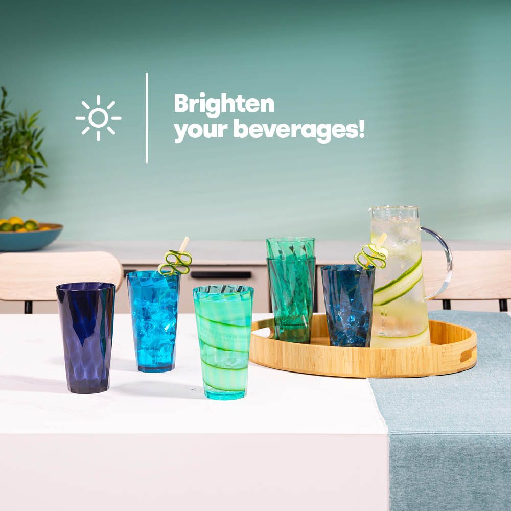LIVIVO Plastic Tumblers Set of 6 600ml Teal Acrylic Cups BPA Free Reusable Drinking Cups for Picnic Camping