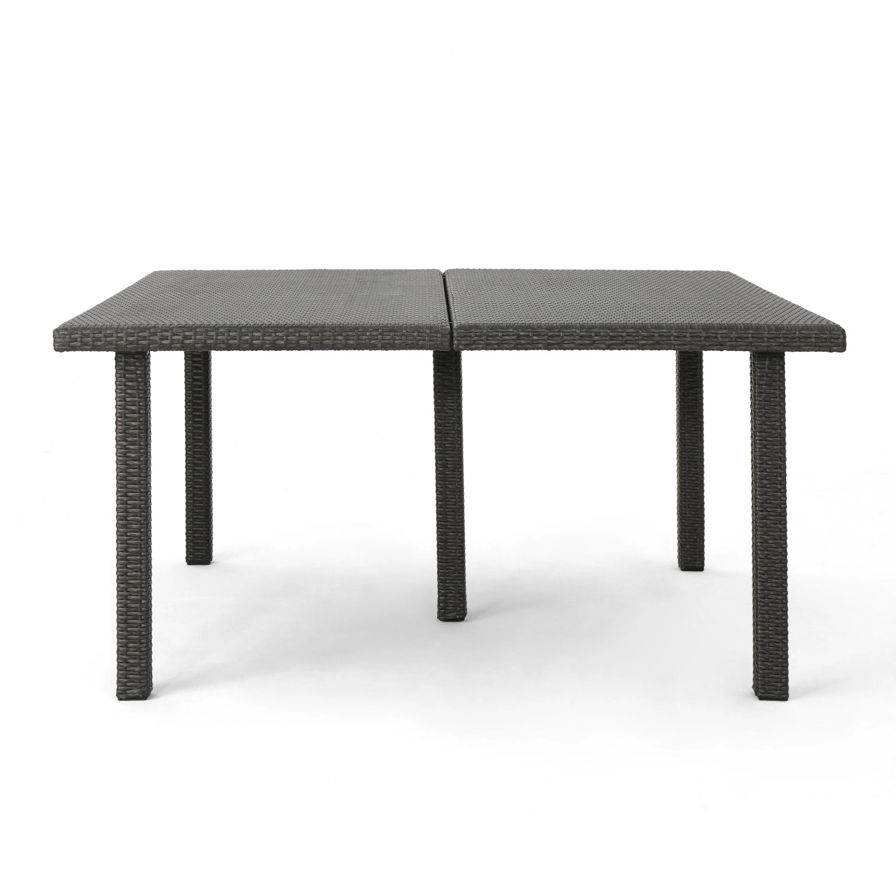 Nona Outdoor Dining Table, 64 Inch Square, Dark Gray Rattan Wood and Iron
