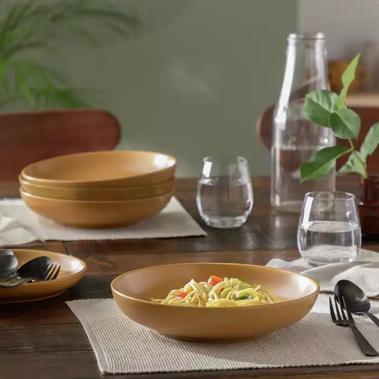 Habitat Matte Glaze 4 Piece Stoneware Pasta Bowls - Mustard