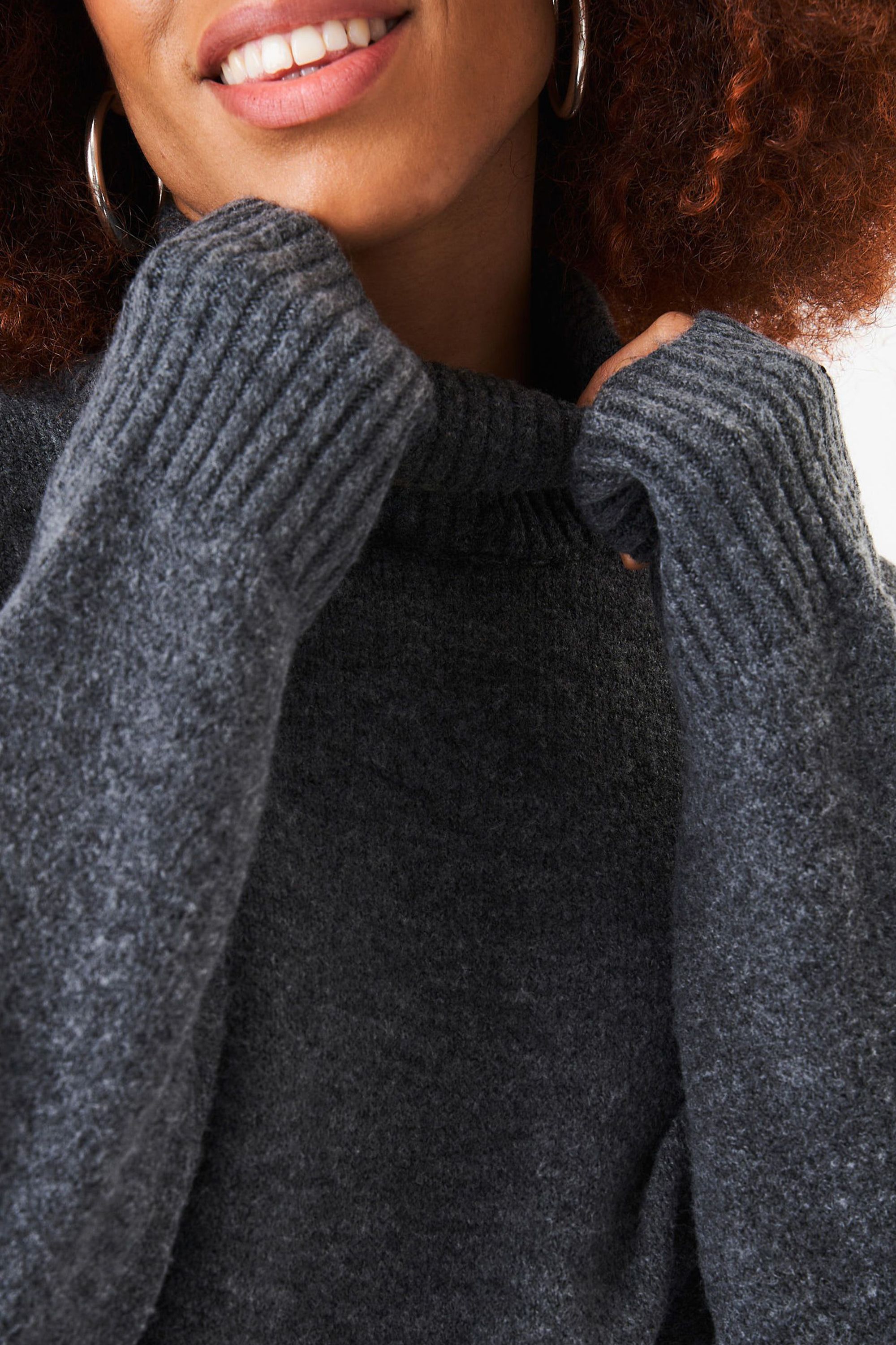 Gini London Grey Roll Neck Oversized Jumper