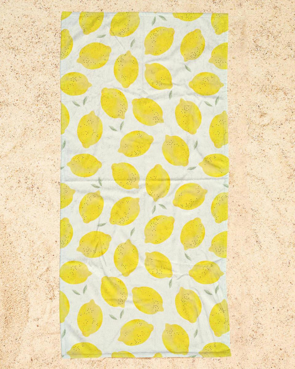 LEMON - Serviette de plage en éponge-velours en jaune &  90x180