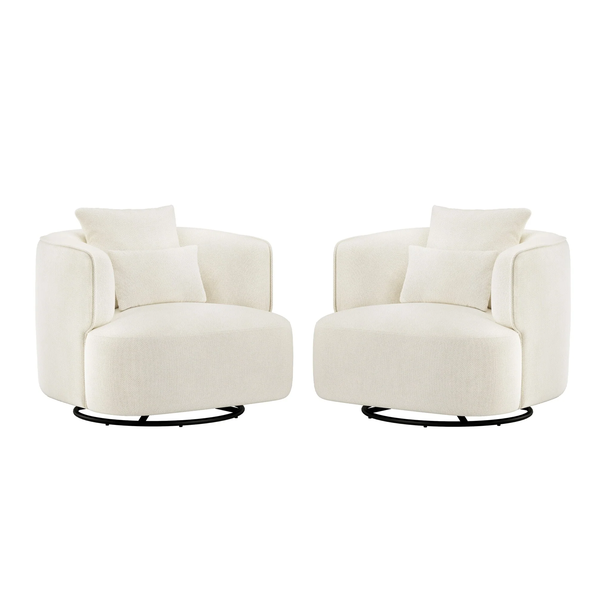 LUE BONA 2 Set Swivel Accent Armchair Fabric Blend, Modern Barrel Living Room Sofa Chair - 32.7 W x 32.7 D x 26.8 H