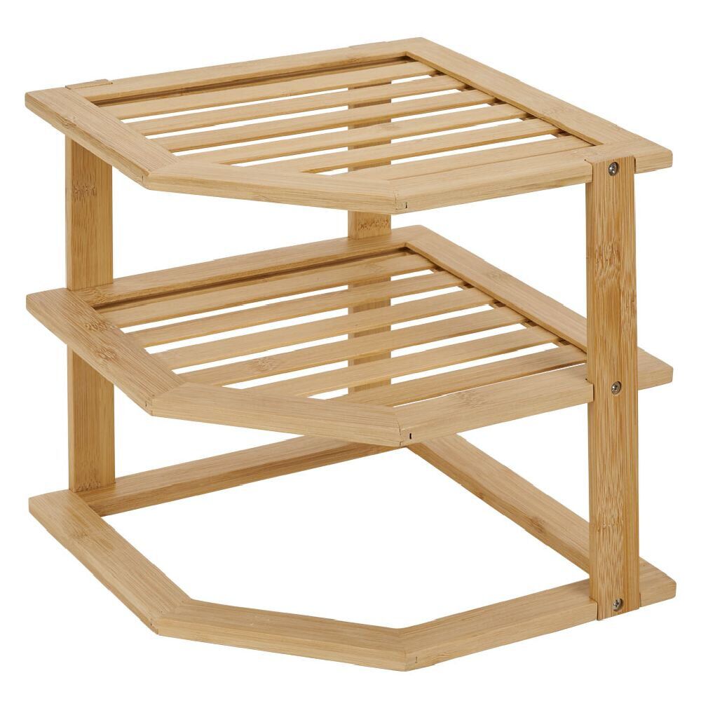 étagère d'angle 2 niveaux en bambou 25x25xH23cm