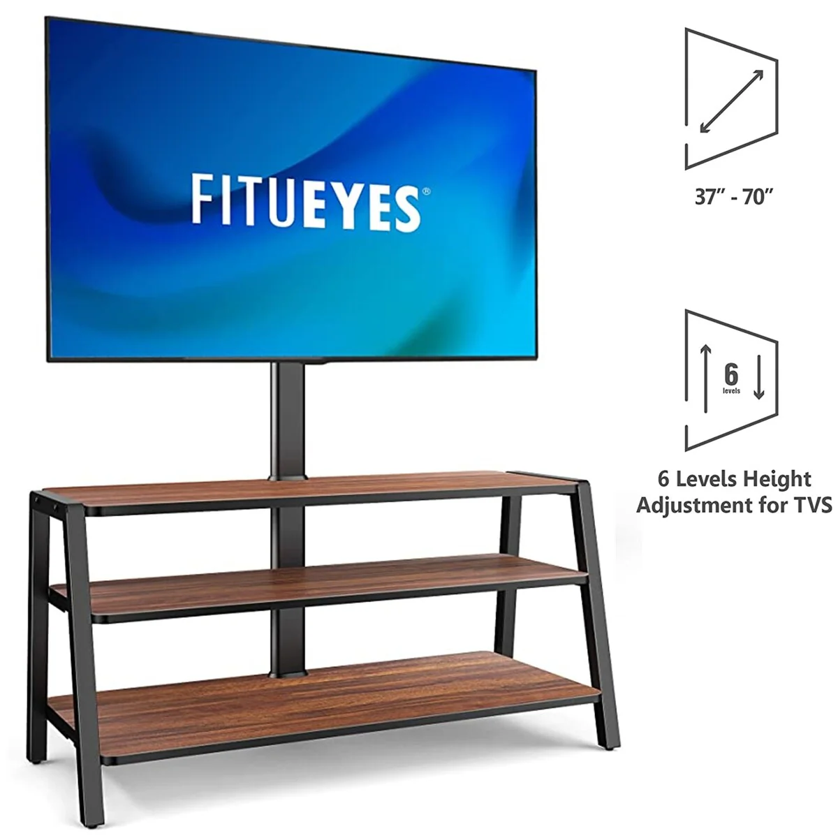 FITUEYES 3-Tier Floor TV Stand with Mount for 37-70 Inch TVs, Walnut