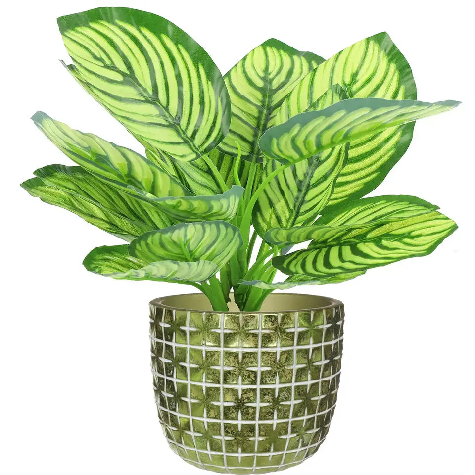 Ideas4seasons Bloempot ruit motief Hanoi - metallic groen - D18 x H15 cm