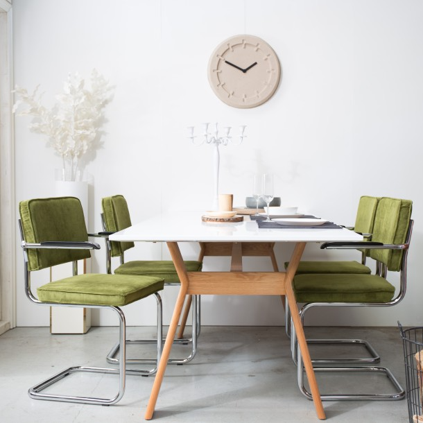 Zuiver Ridge Eetkamerstoel met Armleuningen - Ribstof - Groen