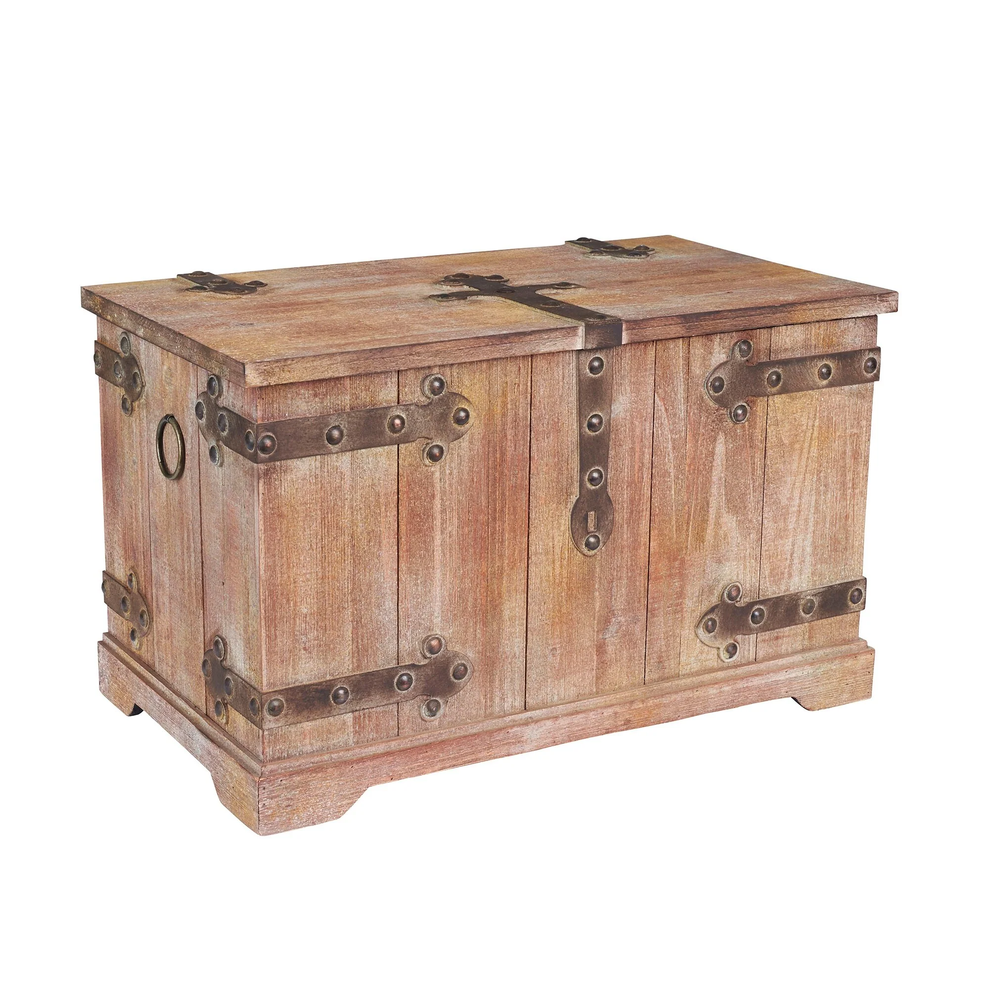 Household Essentials Decorative Chinese Fir Wood Trunk with Metal Accents