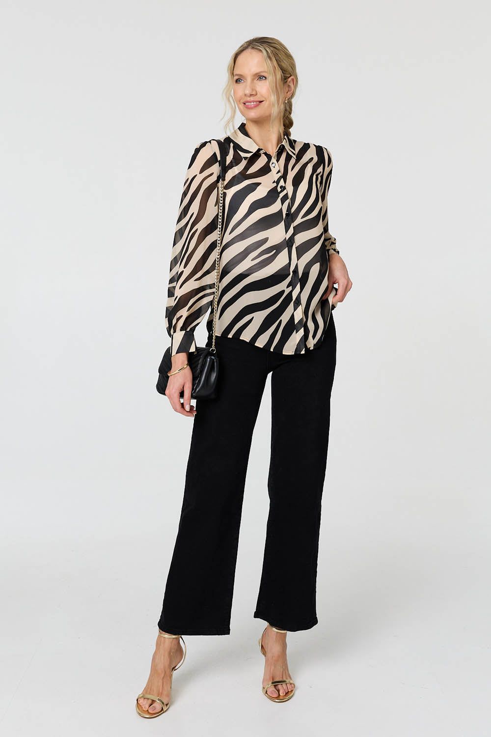 Izabel London Zebra Print Long Sleeve Semi Sheer Shirt