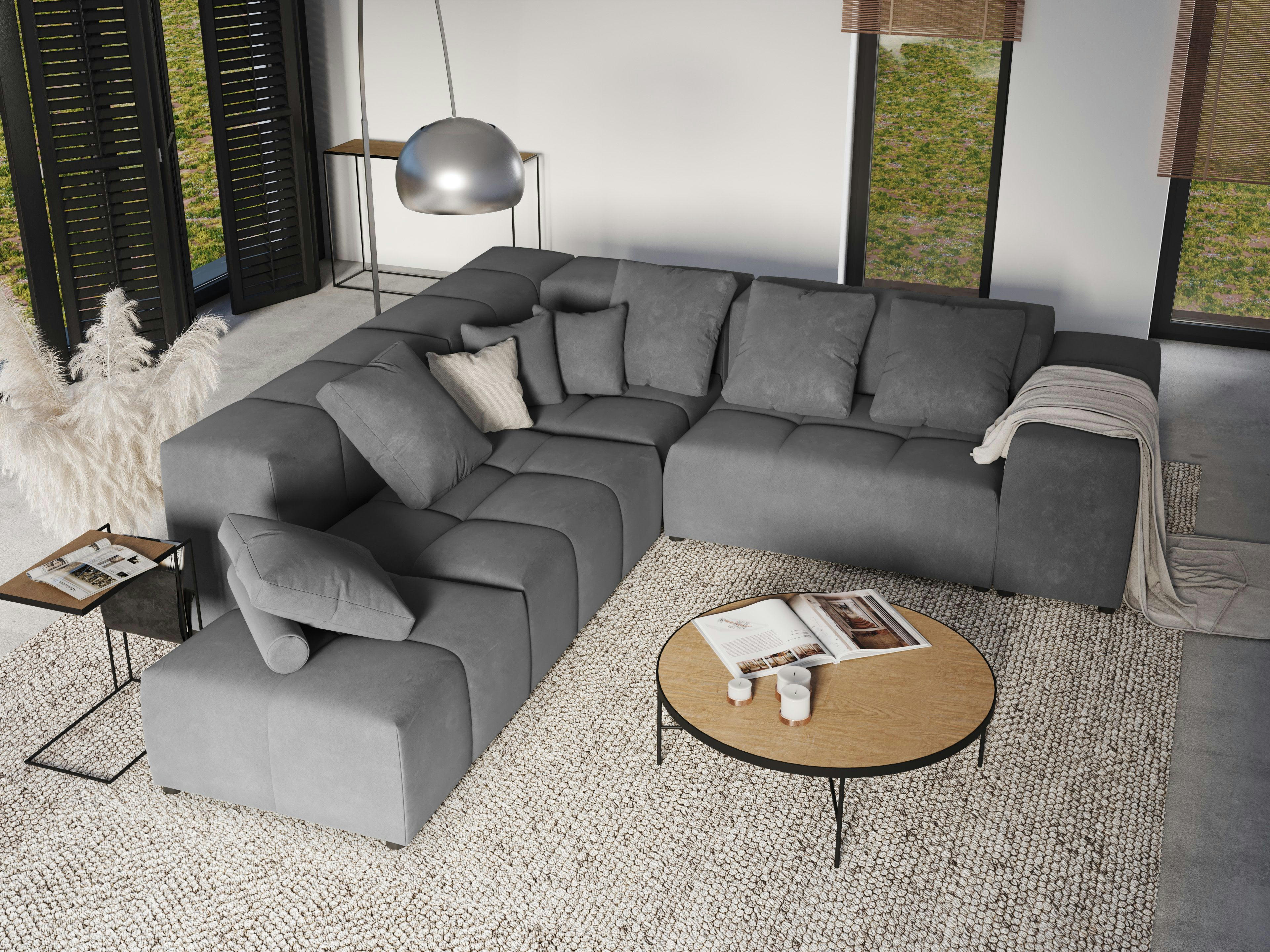 MARGO - Canapé d'angle 5 places en velours gris clair