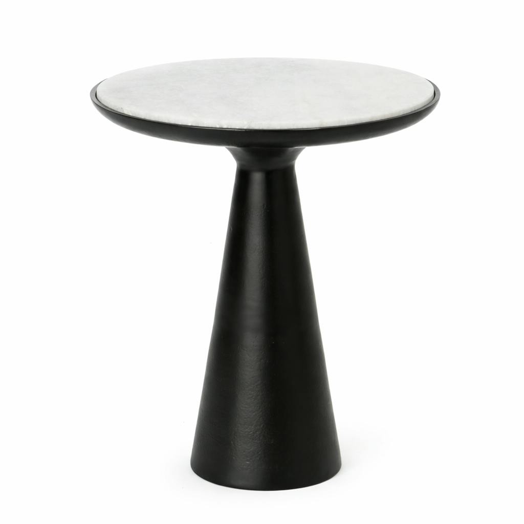 Bout de canapé marbre blanc et pied noir Ø45 cm DUOMO