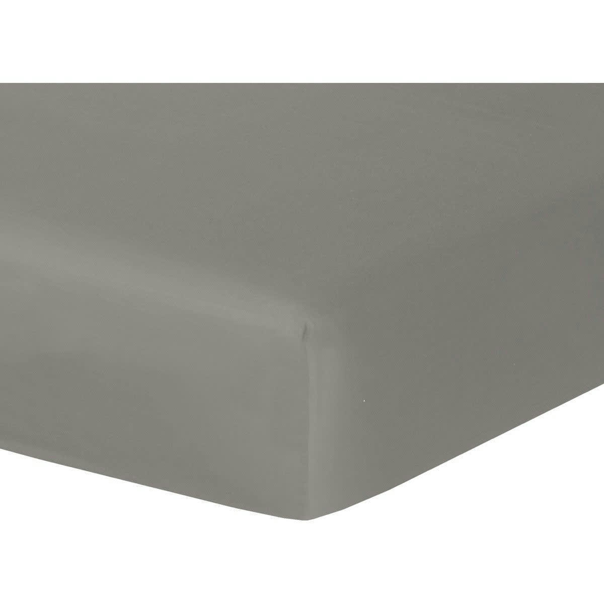 JULIA - Drap housse satin de coton  160x200x30 gris moyen