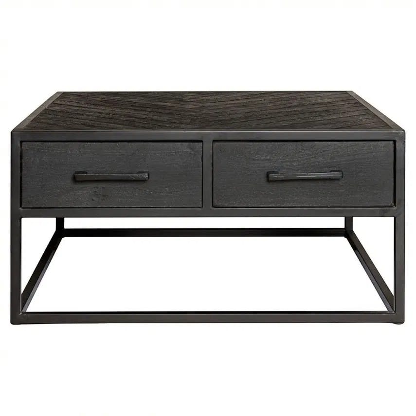 Table basse carrée noire en bois avec rangement ALVERA