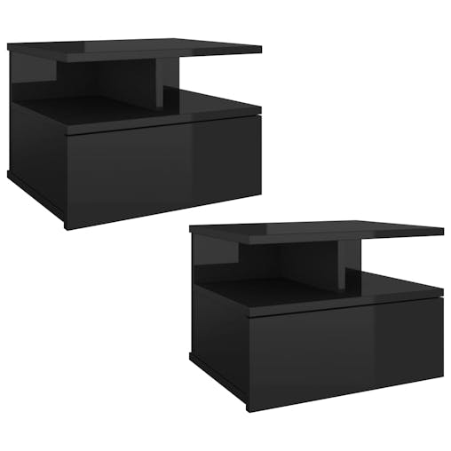 NNEVL Floating Nightstands 2 pcs High Gloss Black 40x31x27 cm Chipboard