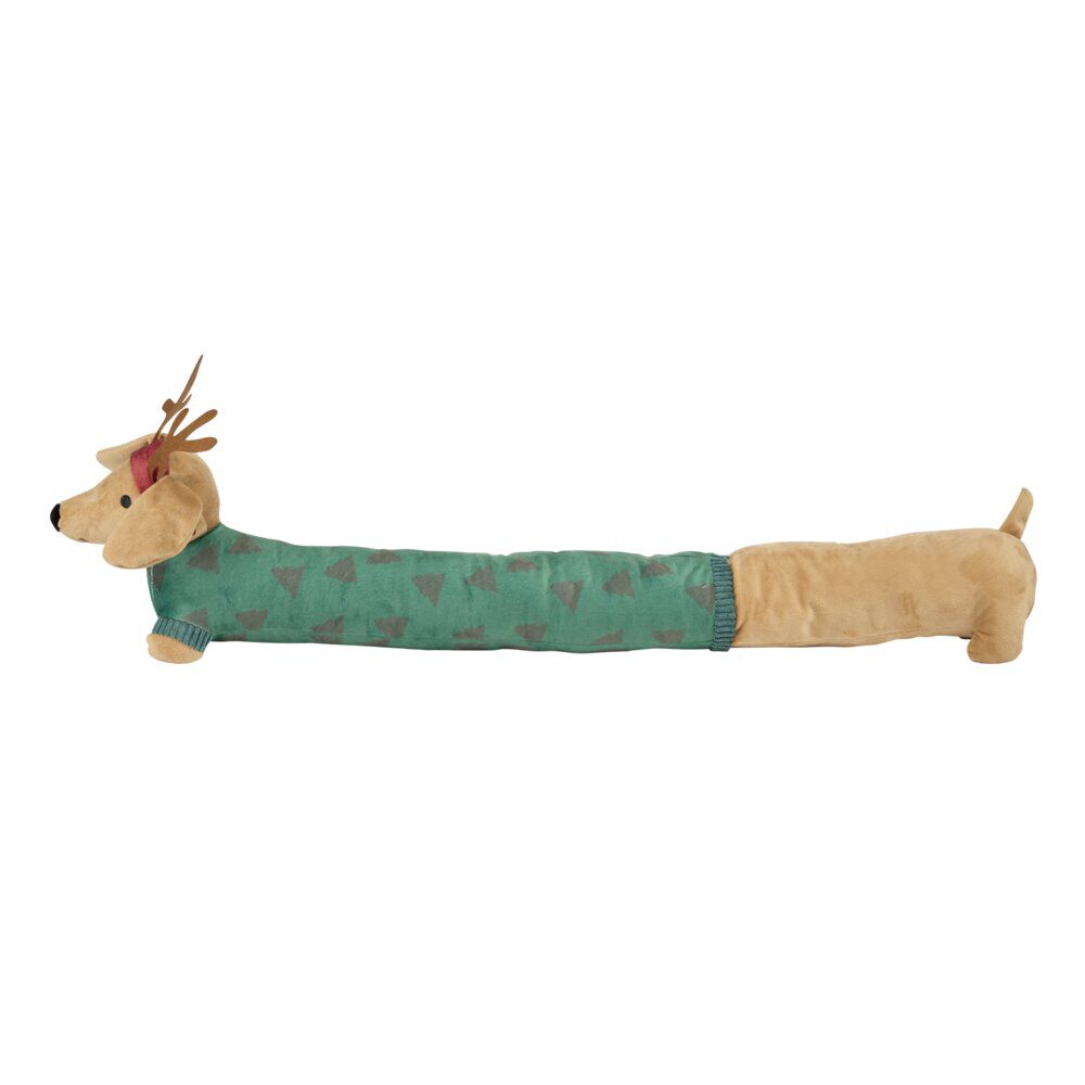 Boudin de porte teckel de No&euml;l polyester L90X12 cm (2 modèles rouge ou vert)