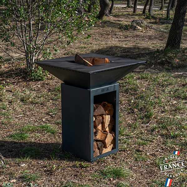 Brasero Cevenol Acier Bois Carre 74 Noir Double Cuve