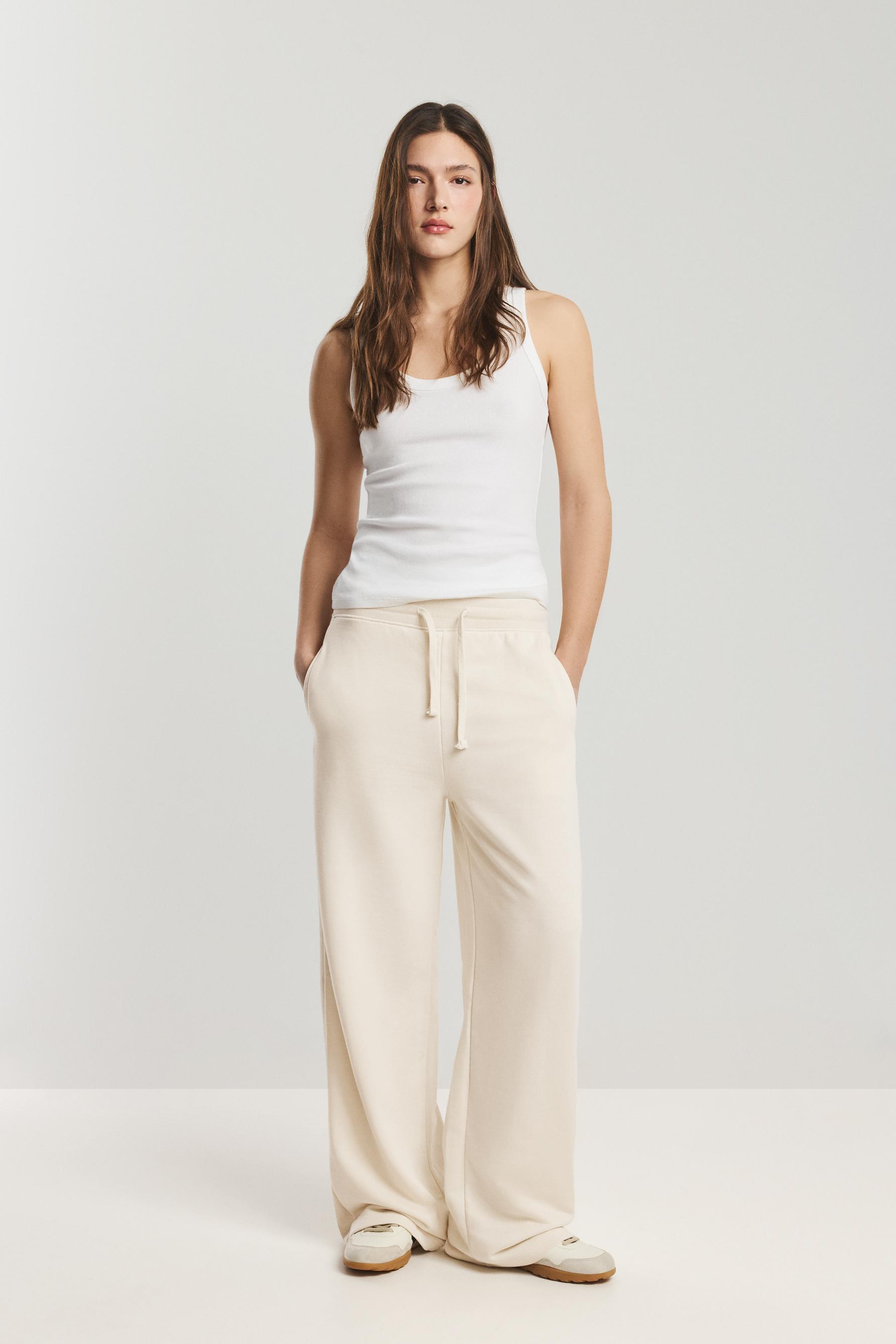 Pantalón wide leg detalle rib