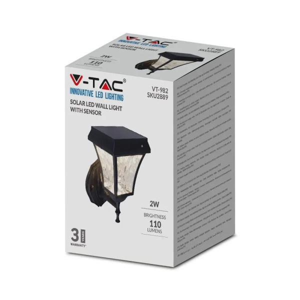 Kinkiet Ogrodowy Ścienny Solarny V-TAC 2W LED IP44 VT-982-S zmienna 110lm