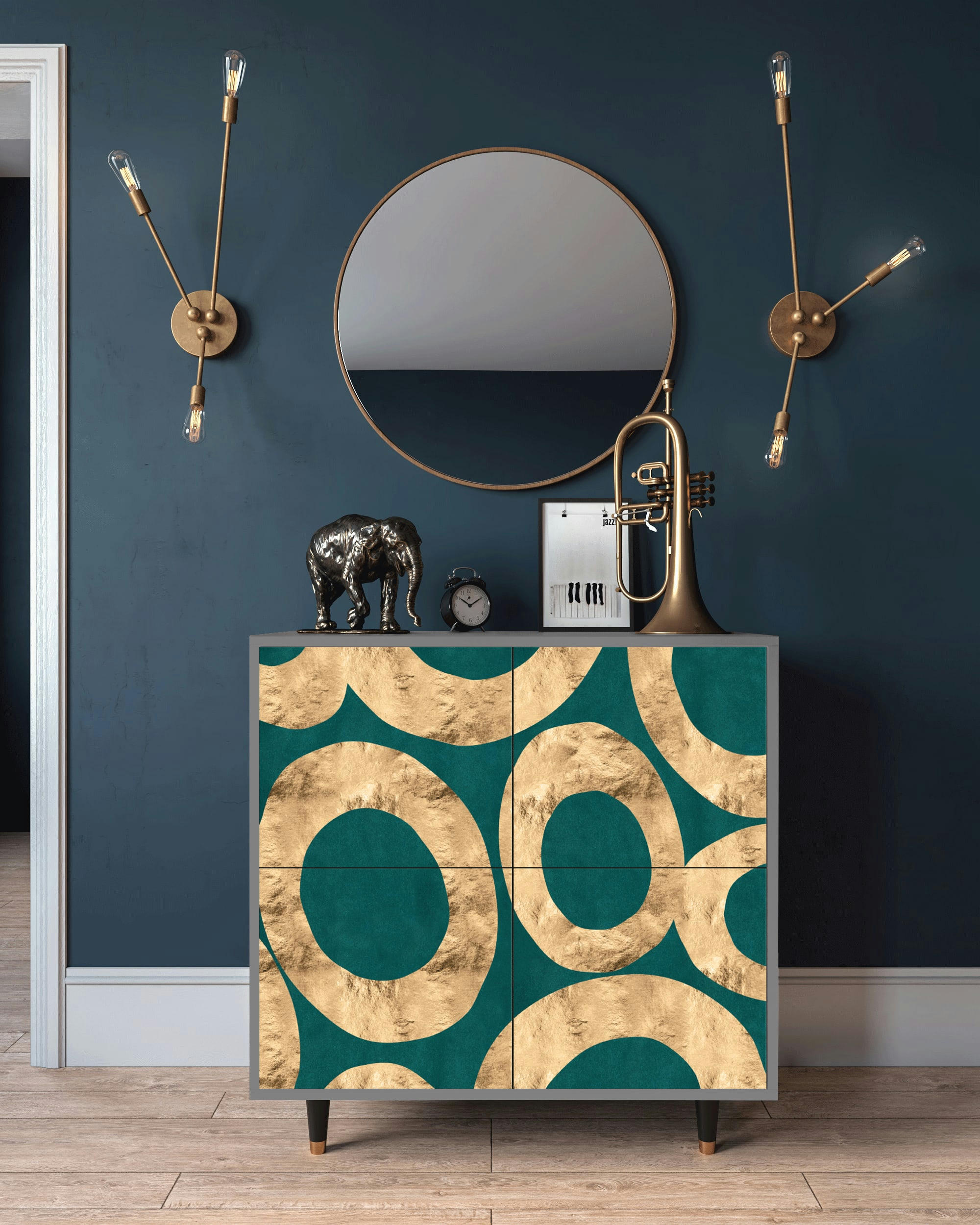 ZIRCON SPHERE - Buffet  bleu-vert 4 portes L 94 cm