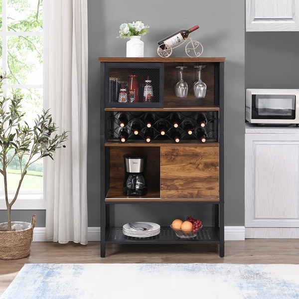 Industrial Bar Cabinet with Wine Rack Kitchen Storage-Cabinet for Liquor and Glasses