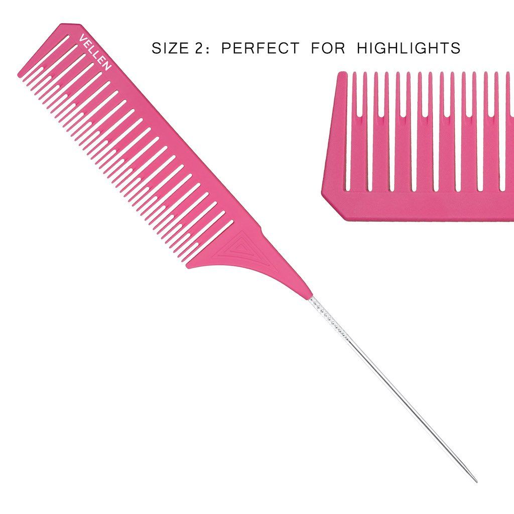 Vellen Weave Pin Tail Comb Set For Highlighting - 3 Pack - Purple/Pink