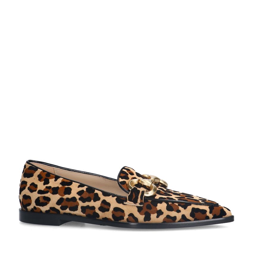 Manfield Suède leopard loafers met chain