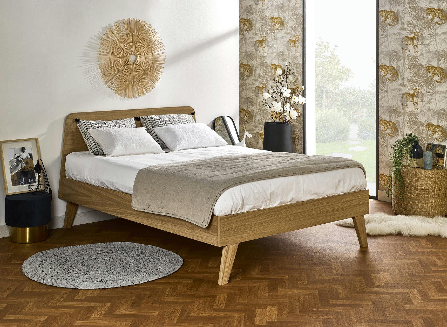 LOKI - Lit double 140x200 cm en chêne