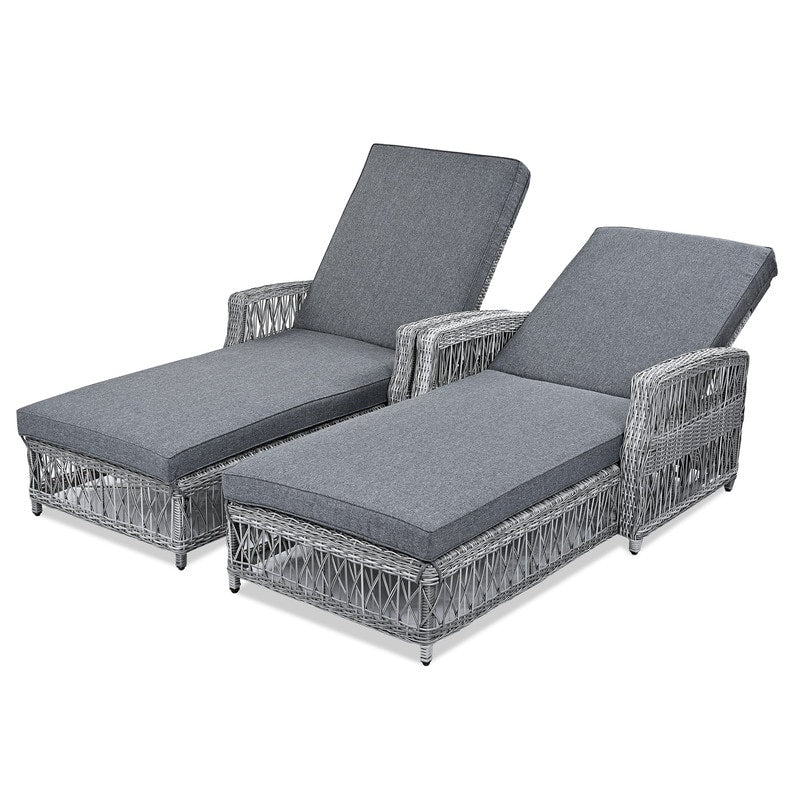 2-Piece Outdoor Reclining Chaise Lounge Set – Adjustable Wicker Poolside Chairs with Removable Cushions‌
