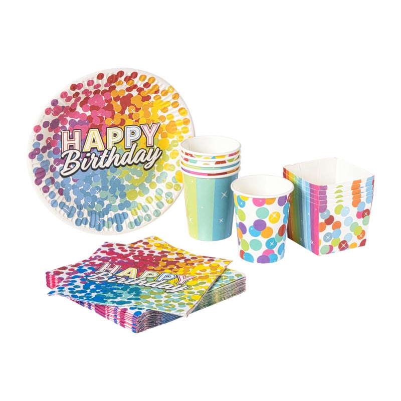 Papieren borden regenboog - set van 6 - &Oslash;23 cm