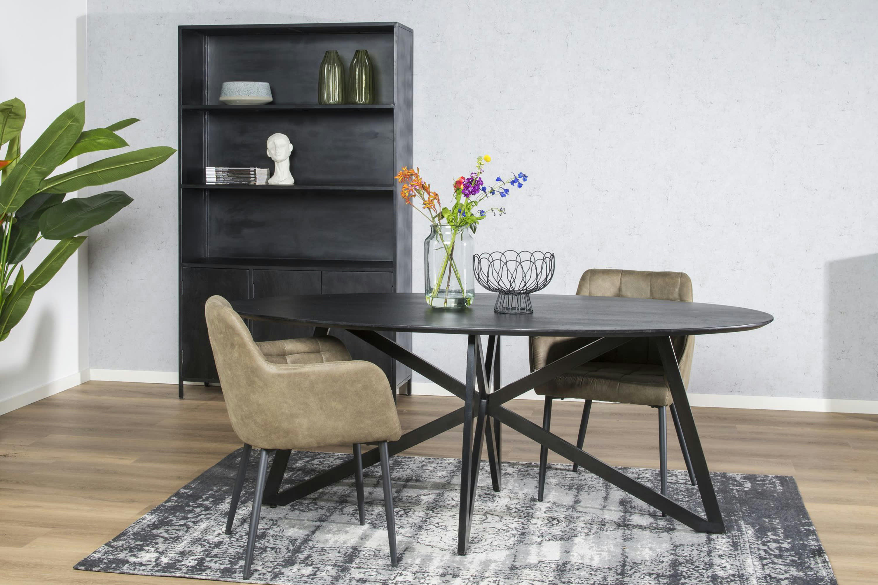 URBAN - URBAN-Table à manger ovale 8/10 personnes L200, métal et Acacia noir