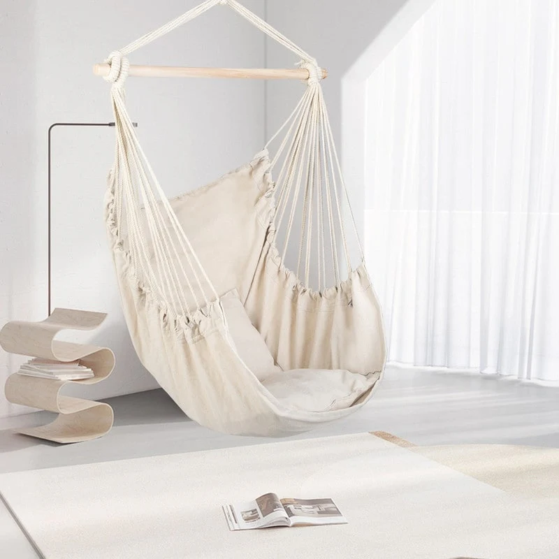 Distinctive Cotton Canvas Hanging Rope Chair with Pillows