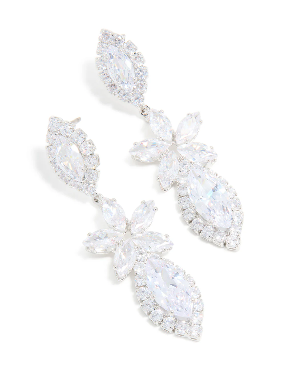Silver Cubic Zirconia Flower Statement Drop Earrings