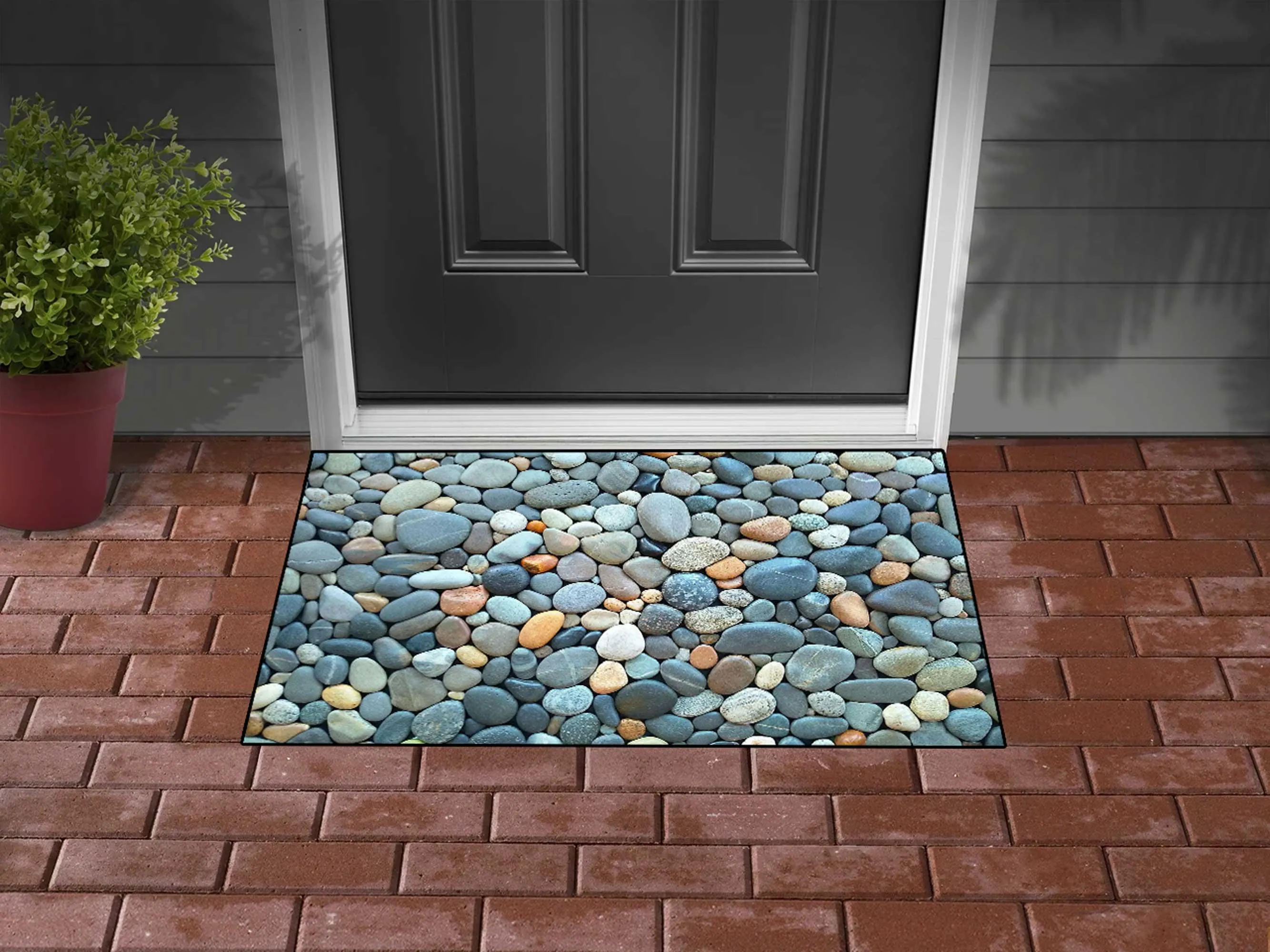 Stone Pebble Doormat, Outdoor Entryway Rug, Natural Rock Texture Door Mat, Waterproof Garden Patio Welcome Mat