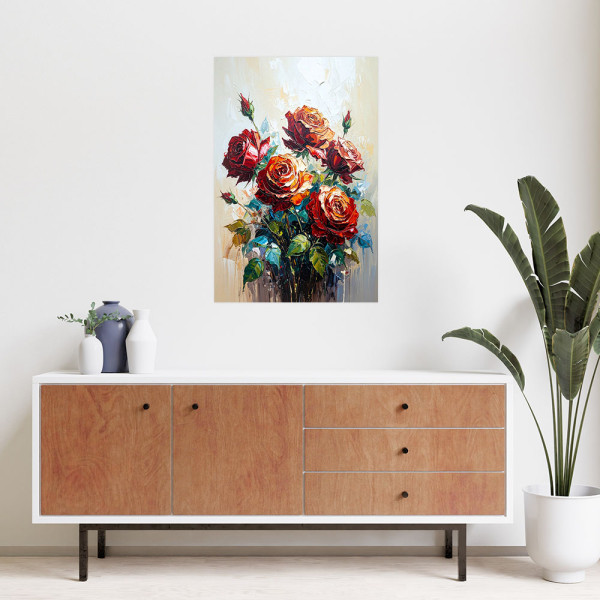 Naklejka na ścianę Feeby Czerwone Róże Kwiaty imitacja farby 20x30
