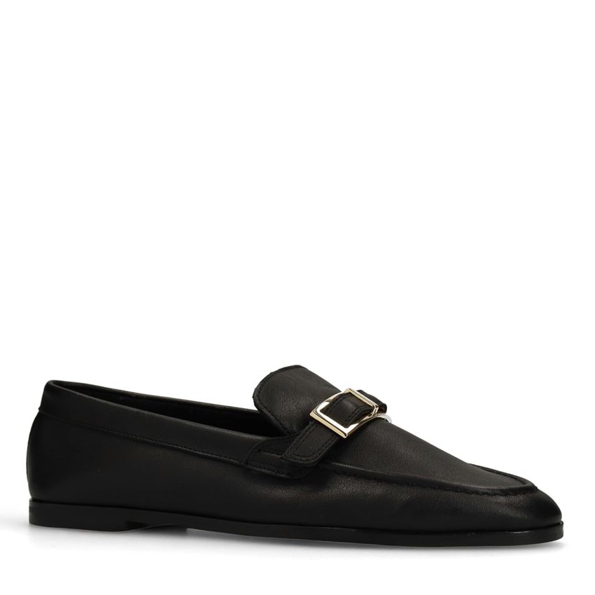 Manfield Zwarte leren loafers met goudkleurig detail