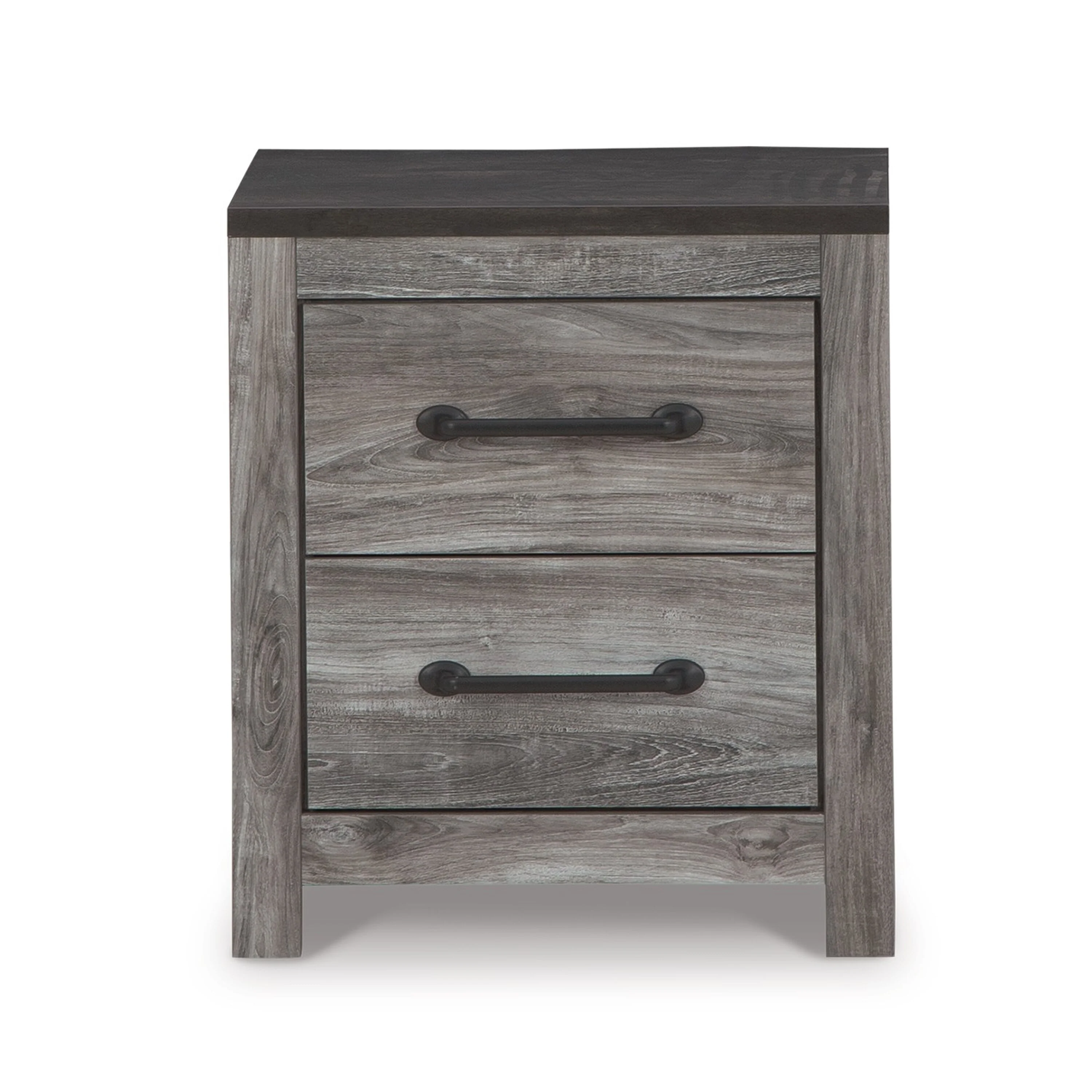 Bono Nightstand, 2 Storage Drawers, 25 Inch, Wood Grain Gray Finish