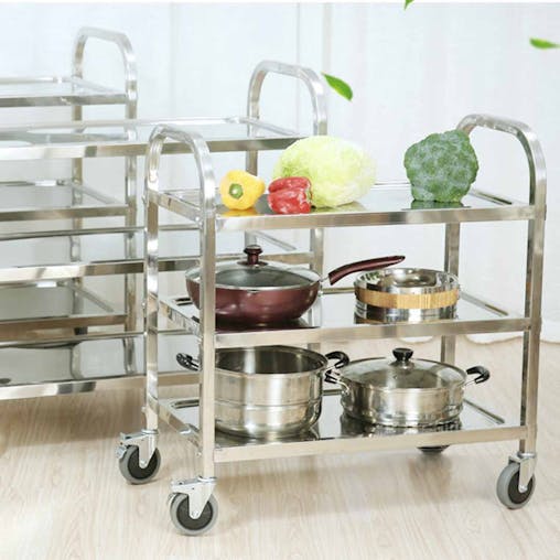 SOGA 3 Tier Stainless Steel Kitchen Food Trolley Utility Medium 85x45x90cm