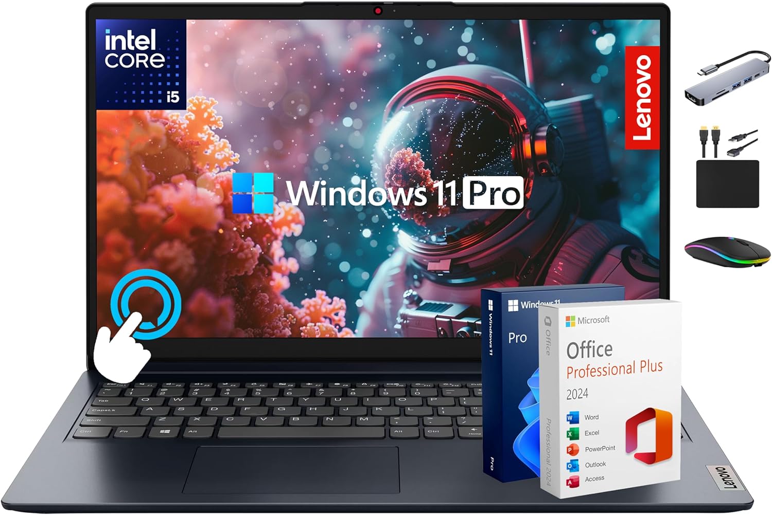 Lenovo IdeaPad Touchscreen Laptop 2025-2026 Business Computer  Lifetime Office  15.6 FHD  10-Core Intel i5  24GB RAM  1TB Storage (512GB SSD +500GB Ext)  Long Battery  MarxsolAccessory  Win 11 Pro