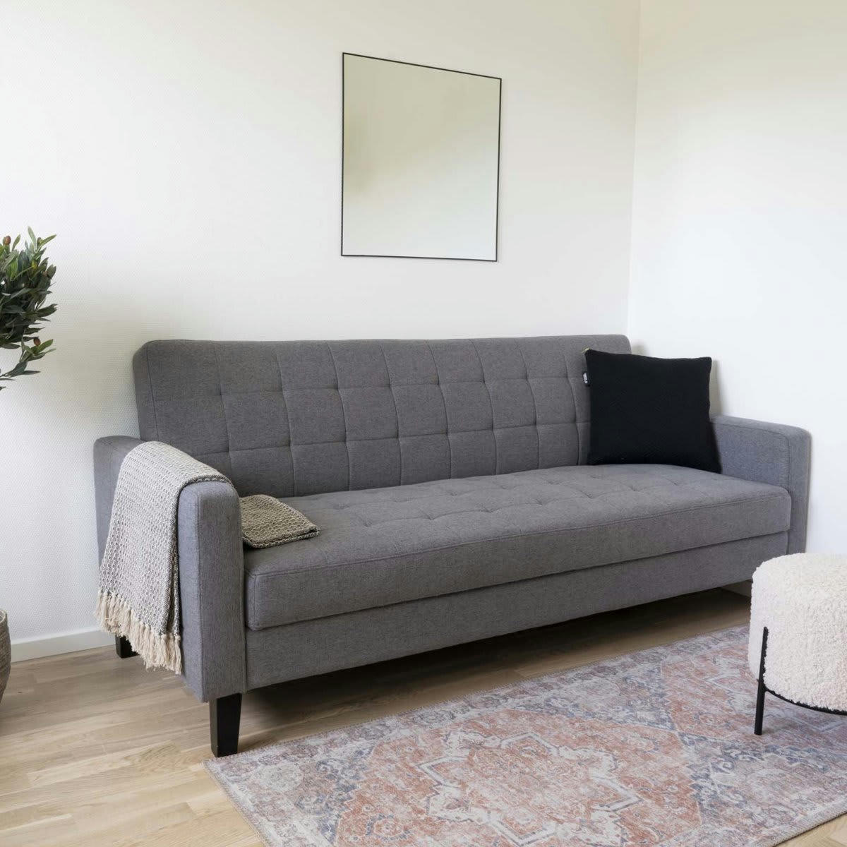 SHAKI - Canapé convertible en tissu gris