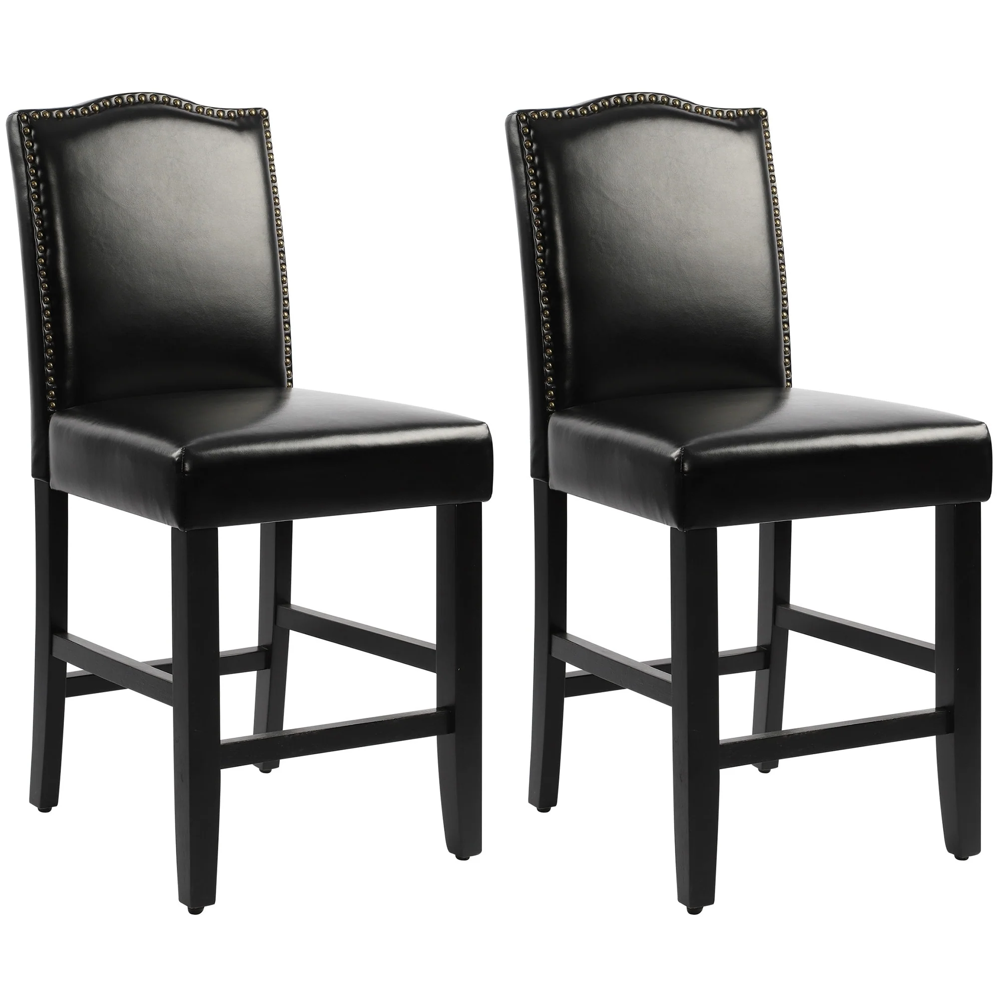 24 Inches Faux Leather Counter Height Bar Stools with Nailhead Trim