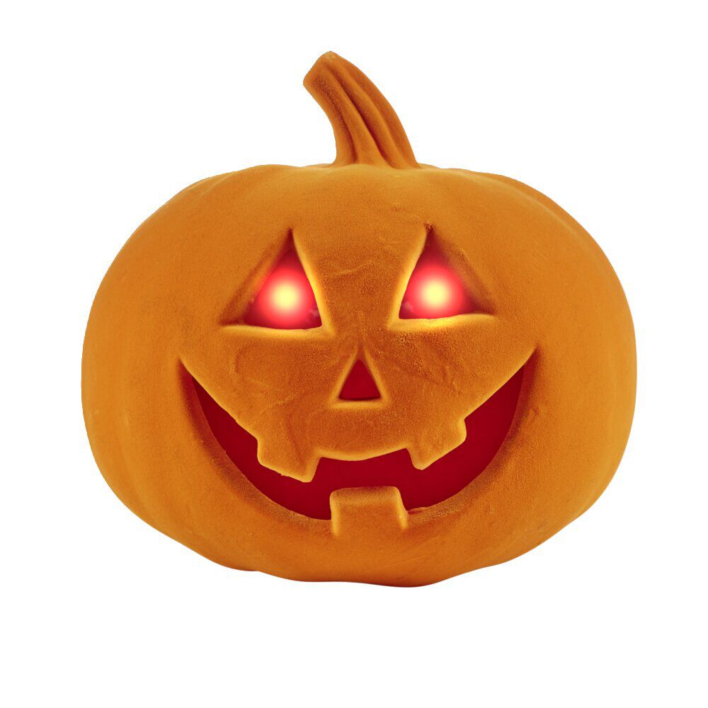 Citrouille Halloween LED floquée effet velours orange ou noire H21cm
