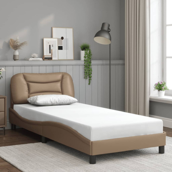 Łóżko tapicerowane rama łóżka ze stelażem brąz skóra sztuczna 80x200 cm