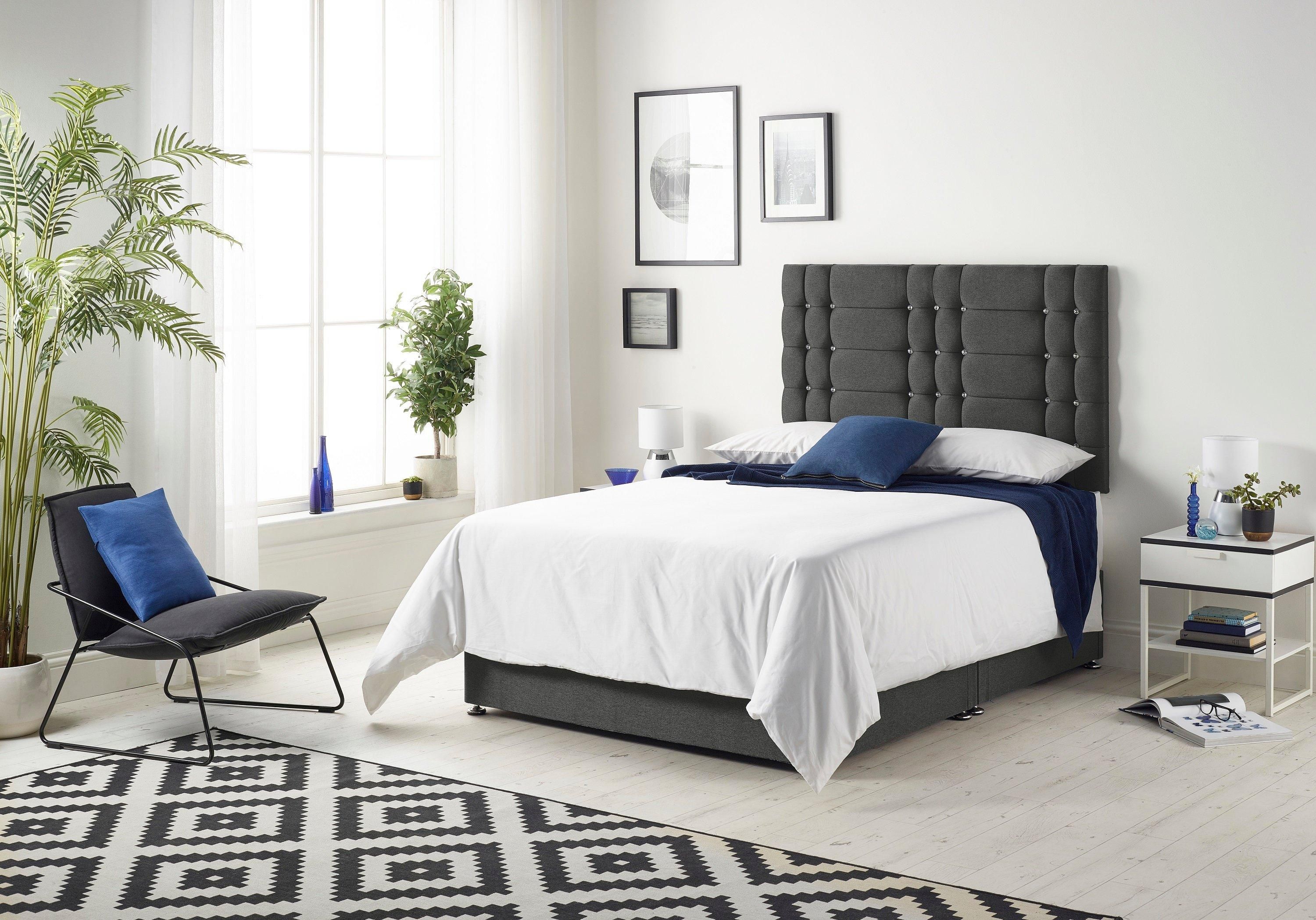 Somnior Bliss Divan Bed with Sprung Memory Foam Mattress and Headboard Tweed Fabric