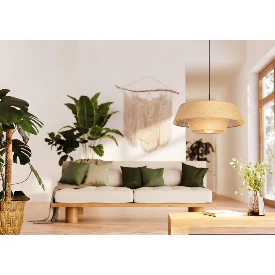 EGLO Marford Hanglamp - E27 - &Oslash; 50 cm - Zwart/Natuur/Raffia