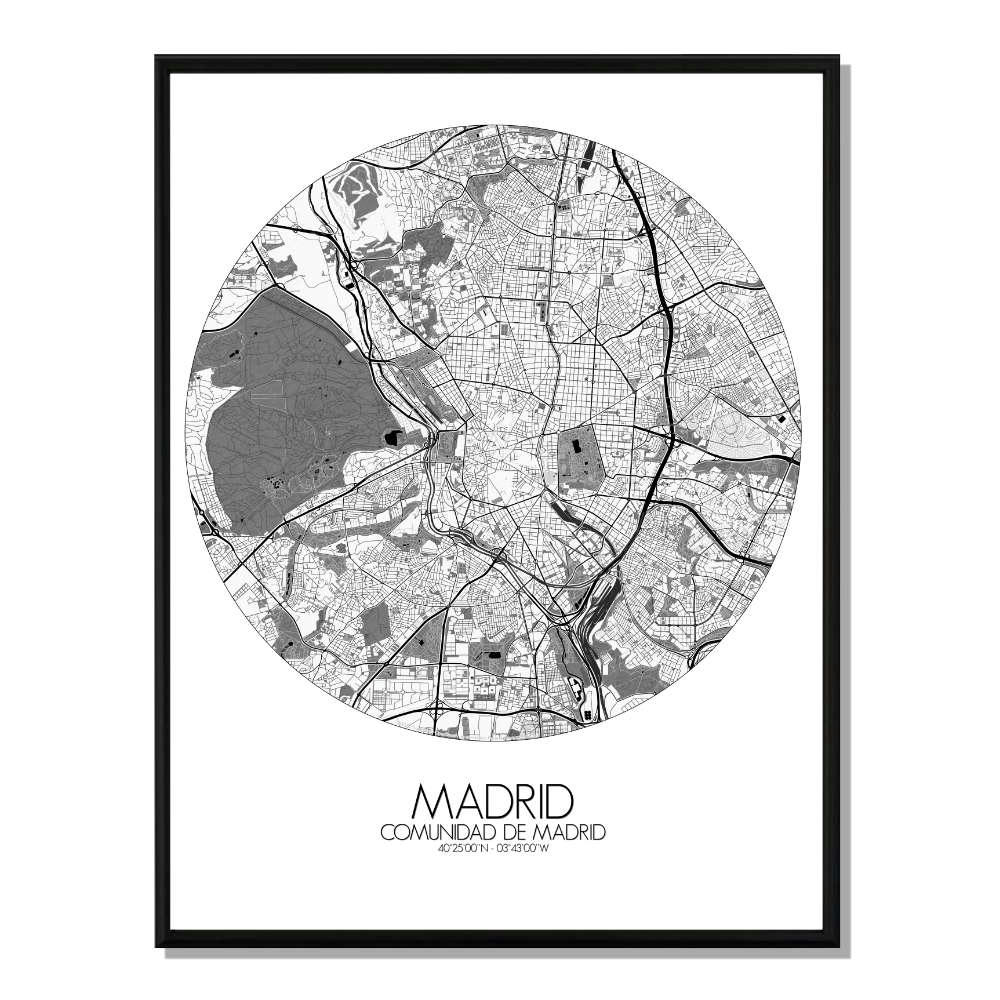 - Affiche Madrid Carte ronde 40x50
