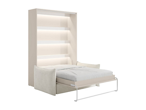 Lit escamotable 140 x 200 cm - Ouverture verticale manuelle - Avec LEDs - Beige   Canapé - RAPILI
