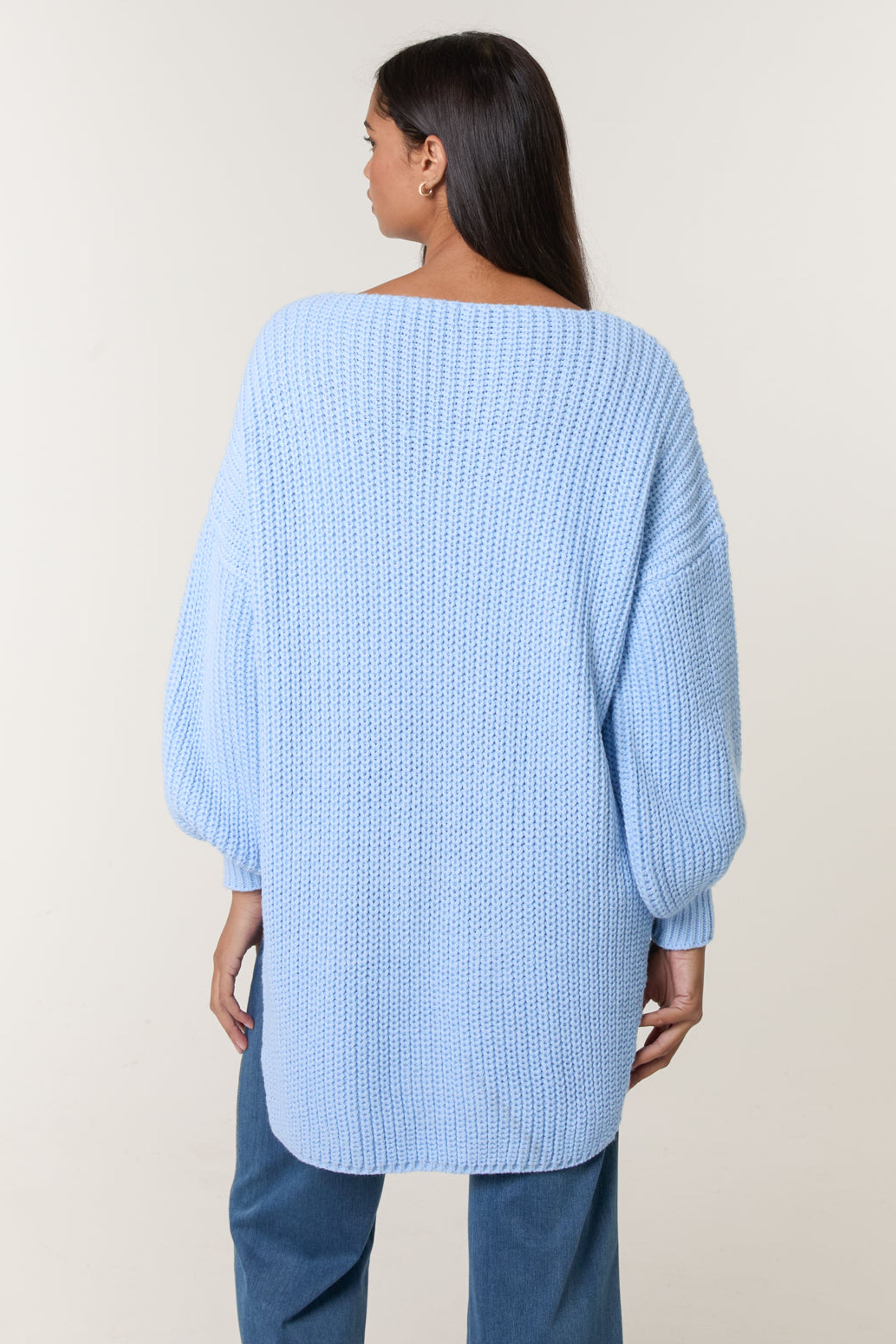 Blue Vanilla Blue V Neck Chunky Jumper