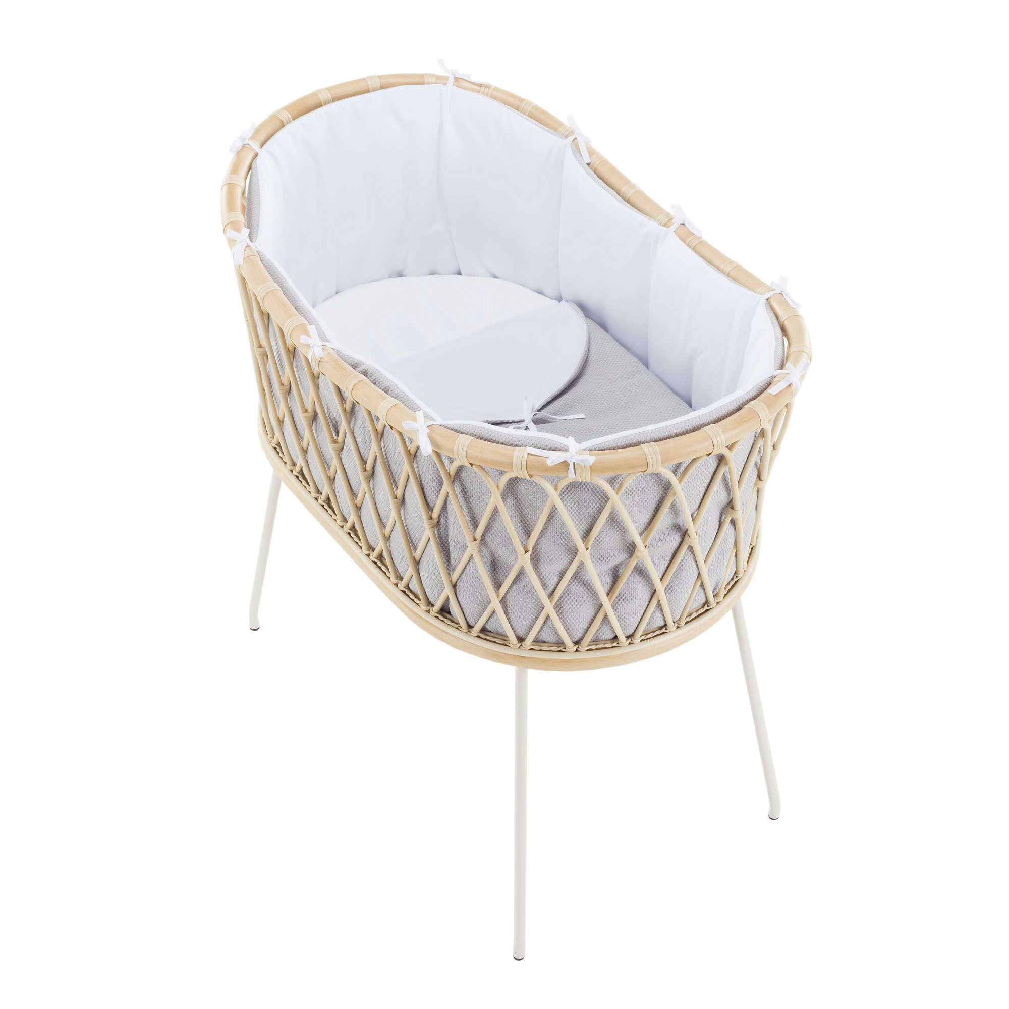 YAKARTA - Berceau en rotin 48x78 cm pour bébé avec textile en gris
