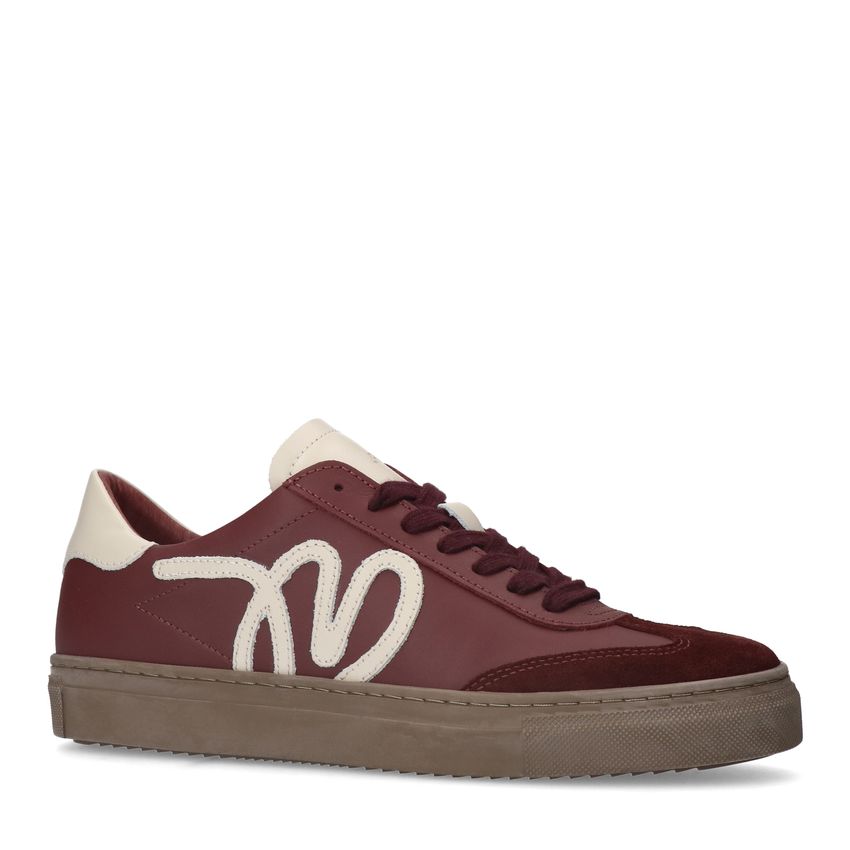 Manfield Bordeauxrode leren sneakers