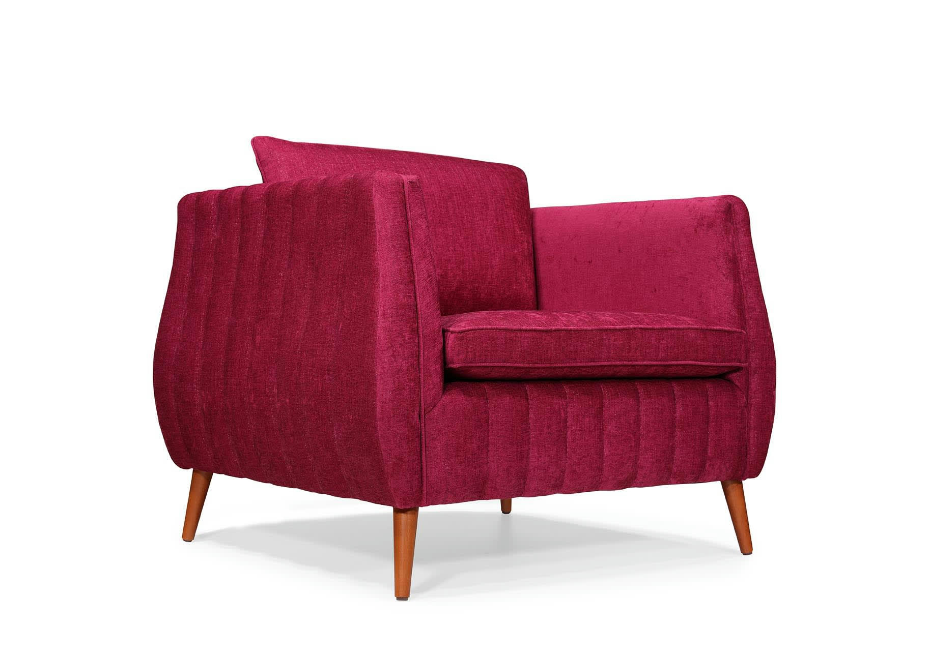 TRATO G - Canapé 1 place en bois naturel et velours rouge