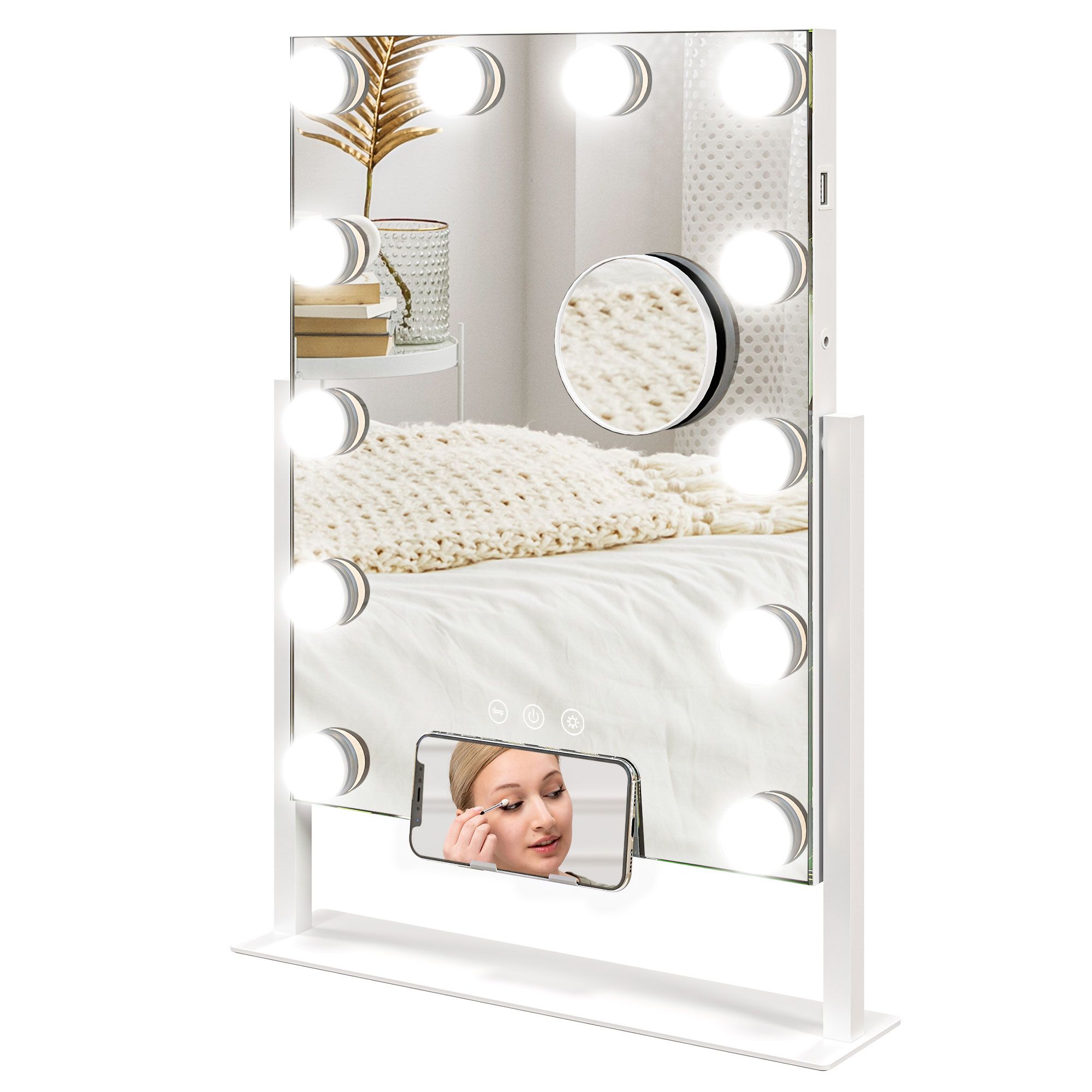 HOMCOM Hollywood Vanity Mirror with Dimmable 3 Colour LED Magnifier USB Port